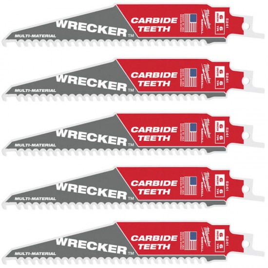 Milwaukee 150mm x 6tpi Multi Material WRECKER Demolition Sawzall Blades with Carbide Teeth