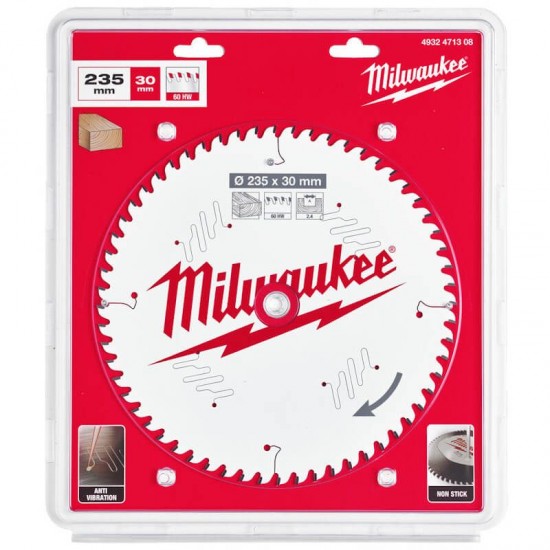 Milwaukee 235mm x 30mm x 60T Circular Saw Blade with Anti-Friction Coating
