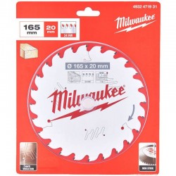 Milwaukee 165mm x 20mm x 24T Circular Saw Blade with Anti-Friction Coating