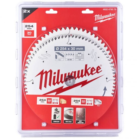 Milwaukee 254mm Circular Saw Blade with Anti-Friction Coating Twin Pack