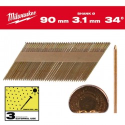 Milwaukee 90mm Hot Dipped Galvanised Ring Shank 34° D-Head Framing Nails