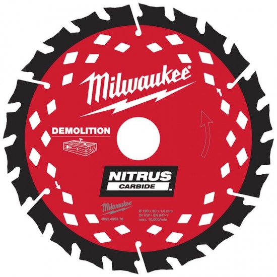 Milwaukee 190mm x 30mm x 24T Nitrus Carbide Circular Saw Blade