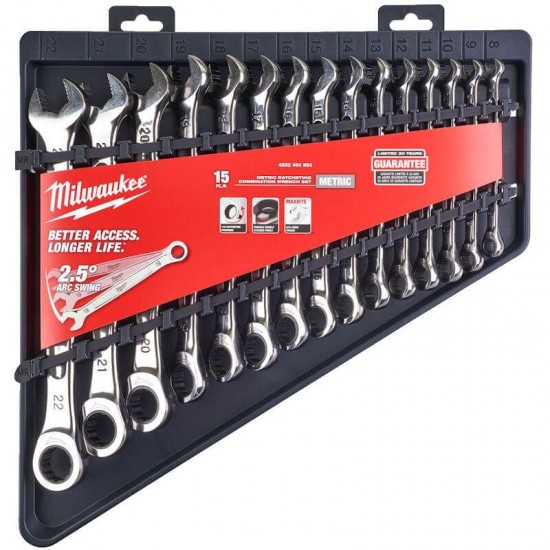 Milwaukee 15PC Max Bite Ratcheting Combination Spanner Set