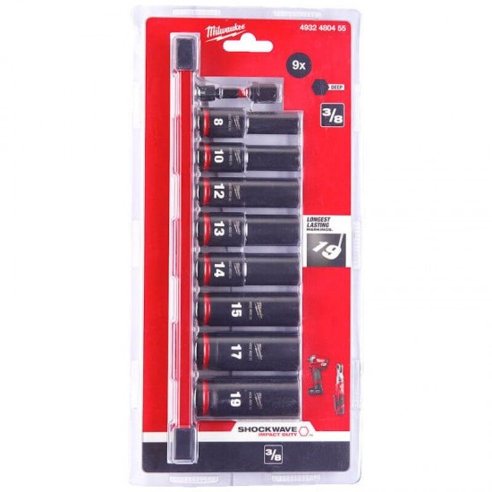 Milwaukee 9 Piece ShockWave Impact Duty 3/8" Drive Deep Impact Socket Rail Set