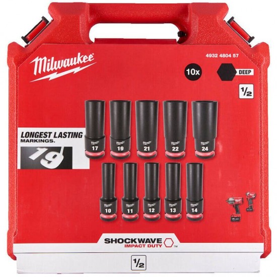Milwaukee 10 Piece ShockWave Impact Duty 1/2" Drive Deep Impact Socket Set