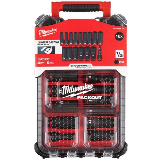 Milwaukee 16 Piece ShockWave Impact Duty 1/2" Drive Deep Impact Socket PackOut Set