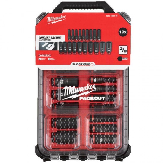 Milwaukee 19 Piece ShockWave Impact Duty 3/8" Drive Deep Impact Socket PackOut Set