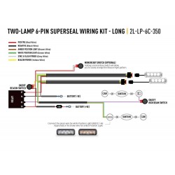 Lazer Two-Lamp Wiring Kit - Long (6-Pin, Superseal, 12V)