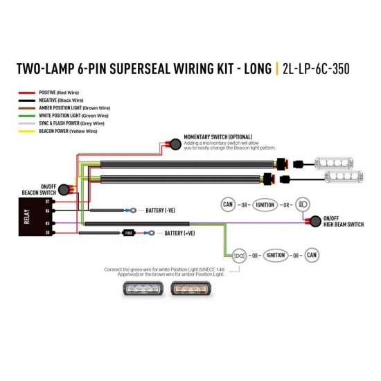 Lazer Two-Lamp Wiring Kit - Long (6-Pin, Superseal, 12V)
