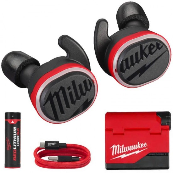 Milwaukee L4RLEPB-301 Red Lithium USB Hearing Assist Earplugs with Bluetooth