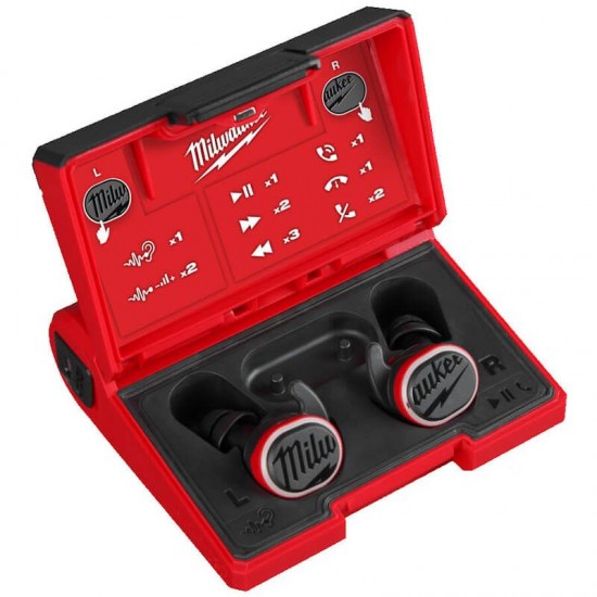 Milwaukee L4RLEPB-301 Red Lithium USB Hearing Assist Earplugs with Bluetooth