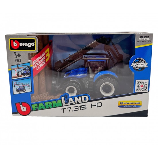 Bburago New Holland T7.315 forestry tractor and logging loader